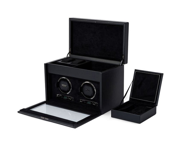 Wolf - British Racing Double Watch Winder With Storage - Black