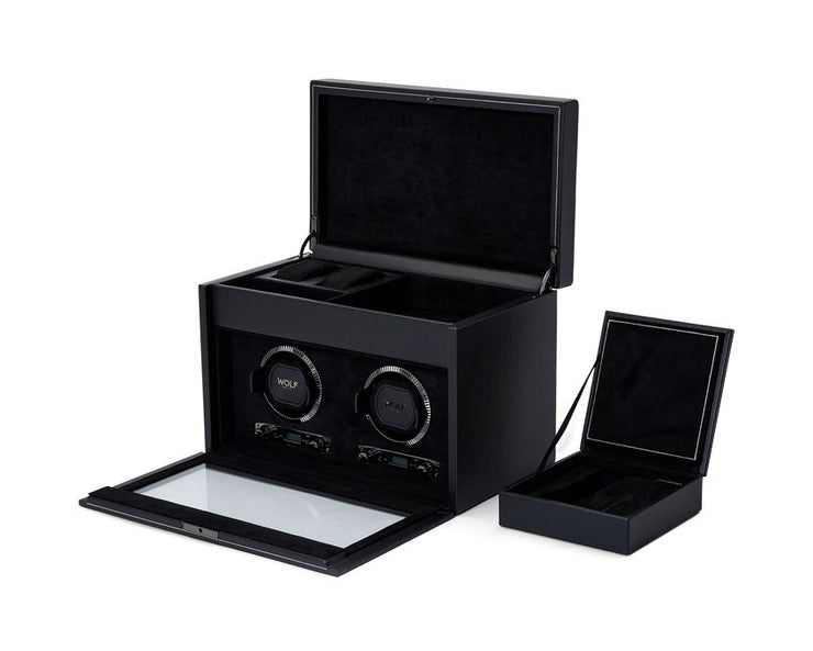 Wolf - British Racing Double Watch Winder With Storage - Black