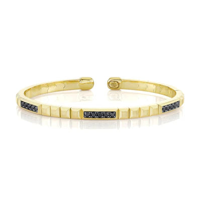Siebke Hoyt Geo Cut Black Diamond Flexible Cuff Bangle Bracelet in 14K Yellow Gold (0.57ct)