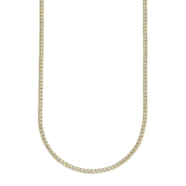 Alternating Diamond And Gold Link Ribbed Necklace