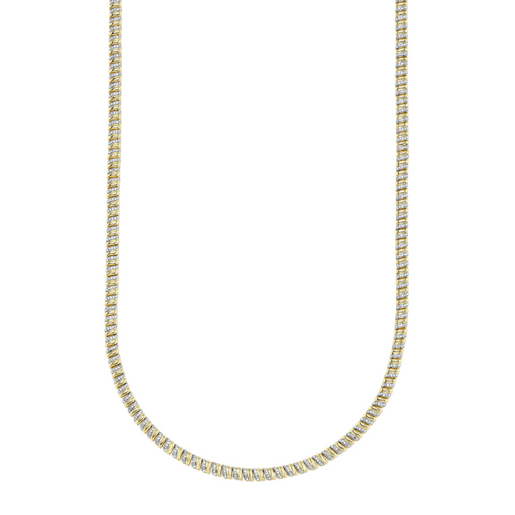 Alternating Diamond And Gold Link Ribbed Necklace