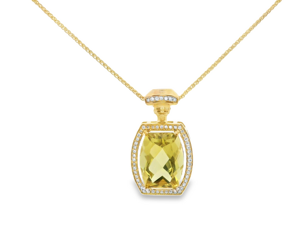 Gold Green Quartz & Diamond Pendant