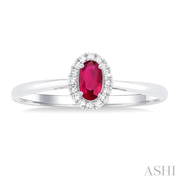 Oval Shape Ruby & Halo Diamond Ring