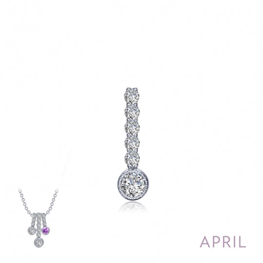 Sterling Silver "April" Round Simulated Diamond Love Charm With 5=0.32Tw Round Simulated Diamonds And One Round Simulated Diamond