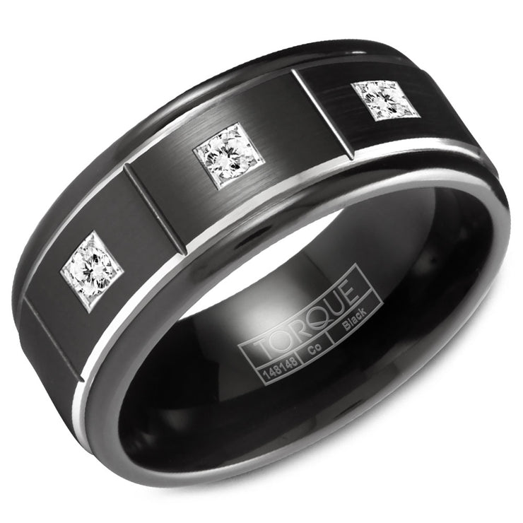 CROWN RING - MEN'S BLACK CHROME & COBALT DIAMOND WEDDING BAND