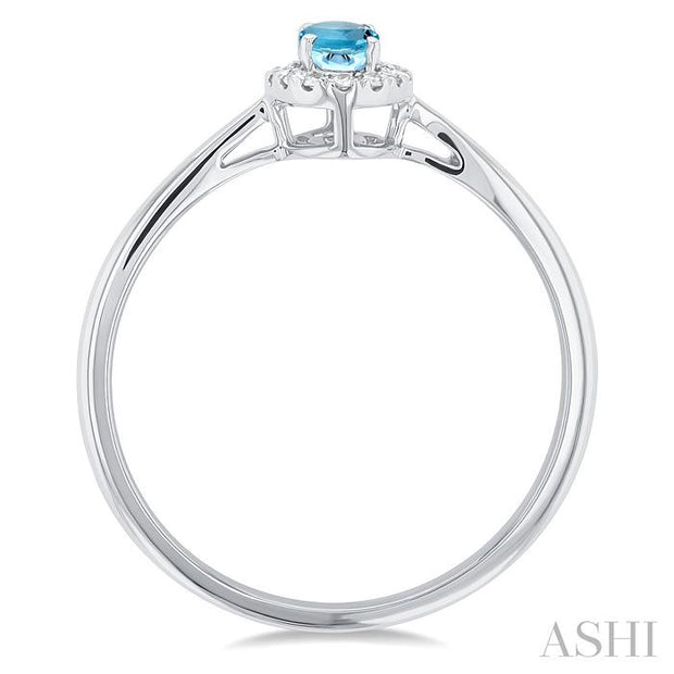 Oval Shape Aquamarine & Halo Diamond Fashion Ring
