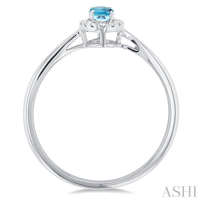 Oval Shape Aquamarine & Halo Diamond Fashion Ring