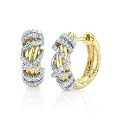 Shy Creation - Yellow Gold Diamond Wrapped Hoop Earrings