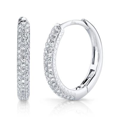 SHY CREATION- WHITE GOLD PAVE DIAMOND HUGGIE HOOP EARRINGS