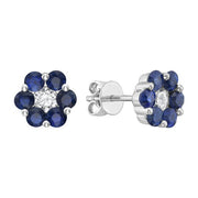 Sapphire & Diamond Flower Post Earrings