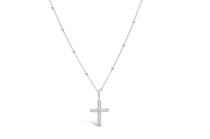 SILVER PAVE CZ CROSS NECKLACE