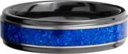Zirconium 6mm flat band with grooved edges and a mosaic inlay of Lapis