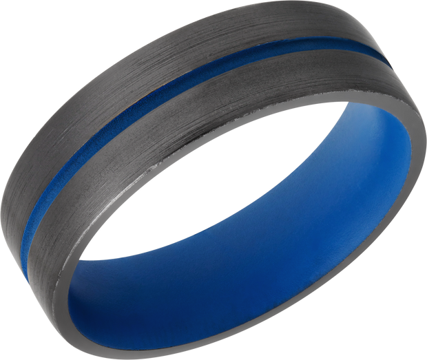 Zirconium 6mm domed band with a 1mm groove featuring Royal Blue Cerakote