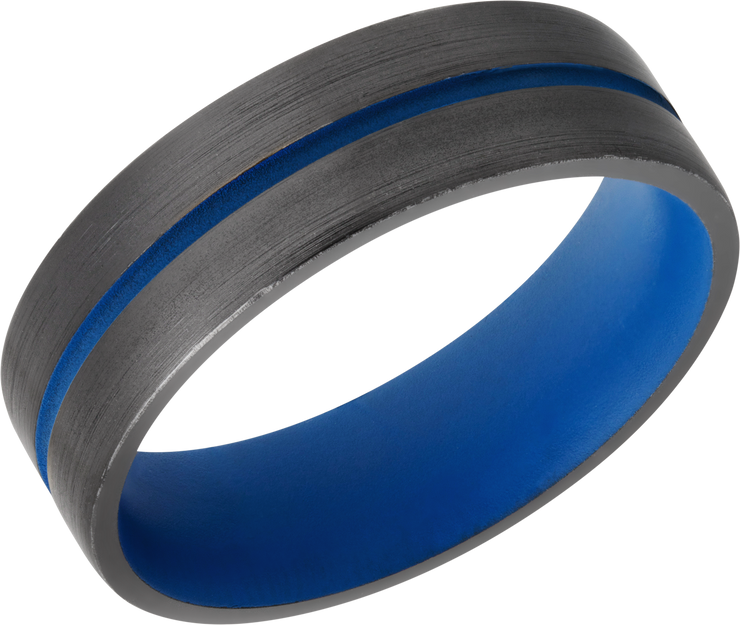 Zirconium 6mm domed band with a 1mm groove featuring Royal Blue Cerakote