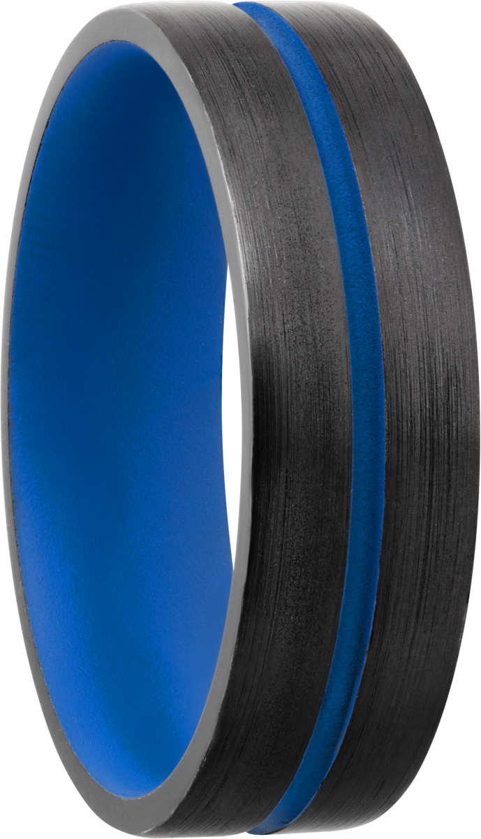 Zirconium 6mm domed band with a 1mm groove featuring Royal Blue Cerakote