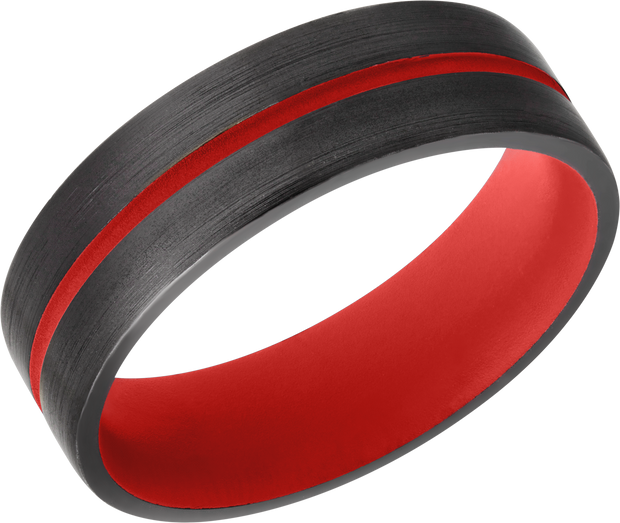 Zirconium 6mm domed band with a 1mm groove featuring Red Cerakote