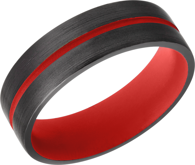 Zirconium 6mm domed band with a 1mm groove featuring Red Cerakote