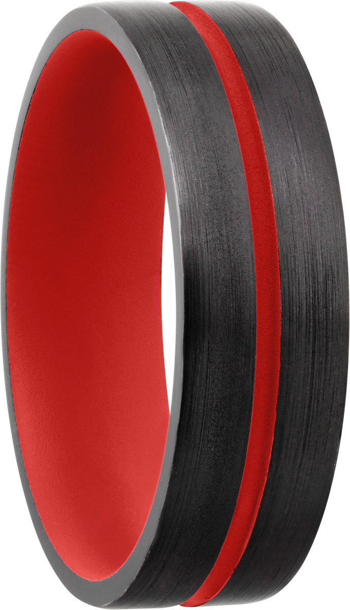 Zirconium 6mm domed band with a 1mm groove featuring Red Cerakote
