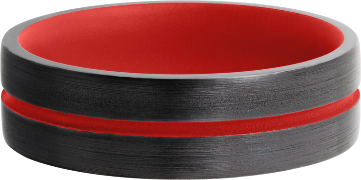 Zirconium 6mm domed band with a 1mm groove featuring Red Cerakote