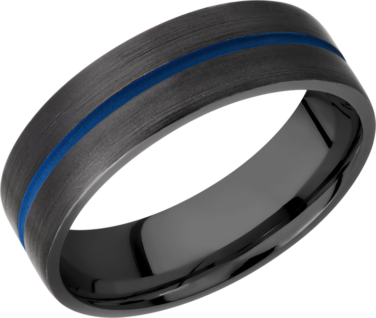Zirconium 7mm flat band with 1, 1mm blue Cerakote groove