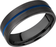 Zirconium 7mm flat band with 1, 1mm blue Cerakote groove