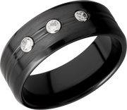 Zirconium 8mm beveled band with 3, .05ct bezel-set diamonds