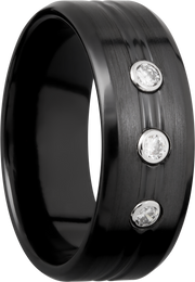 Zirconium 8mm beveled band with 3, .05ct bezel-set diamonds