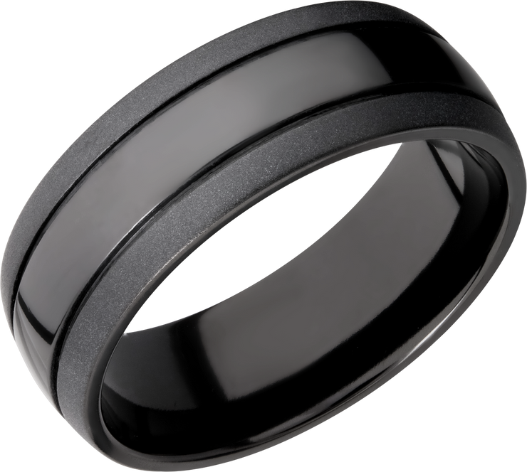 Zirconium 8mm domed band with 2, .5 mm grooves